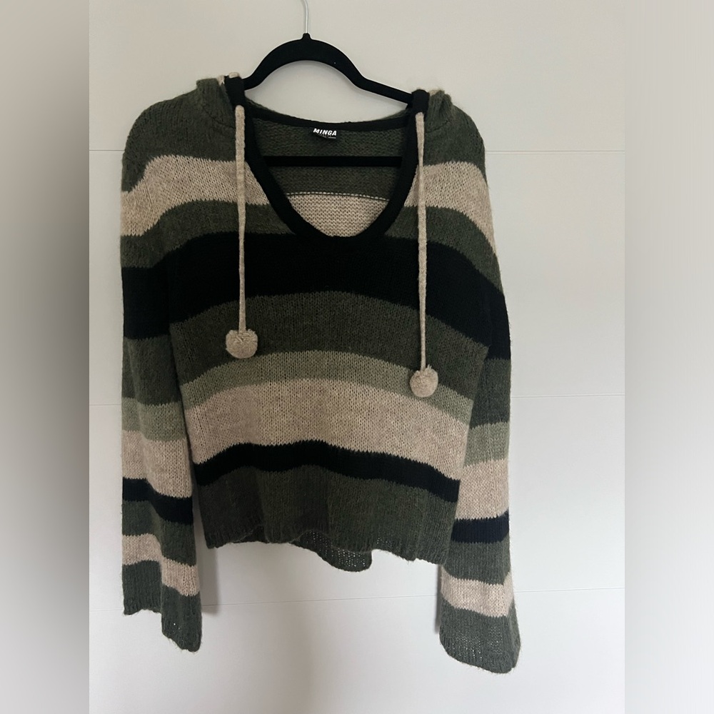 minga london moss stripes knitted hoodie green